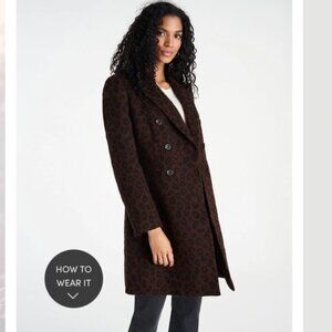 Ann Taylor Cheetah Print Double Breasted Chesterfield Coat Wool Blend S